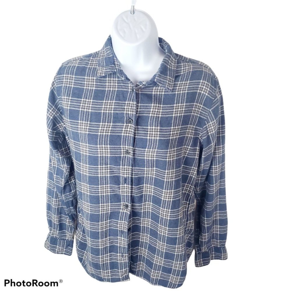 Uniqlo western , farm flannel plaid shirt  Small blue, brown, white
